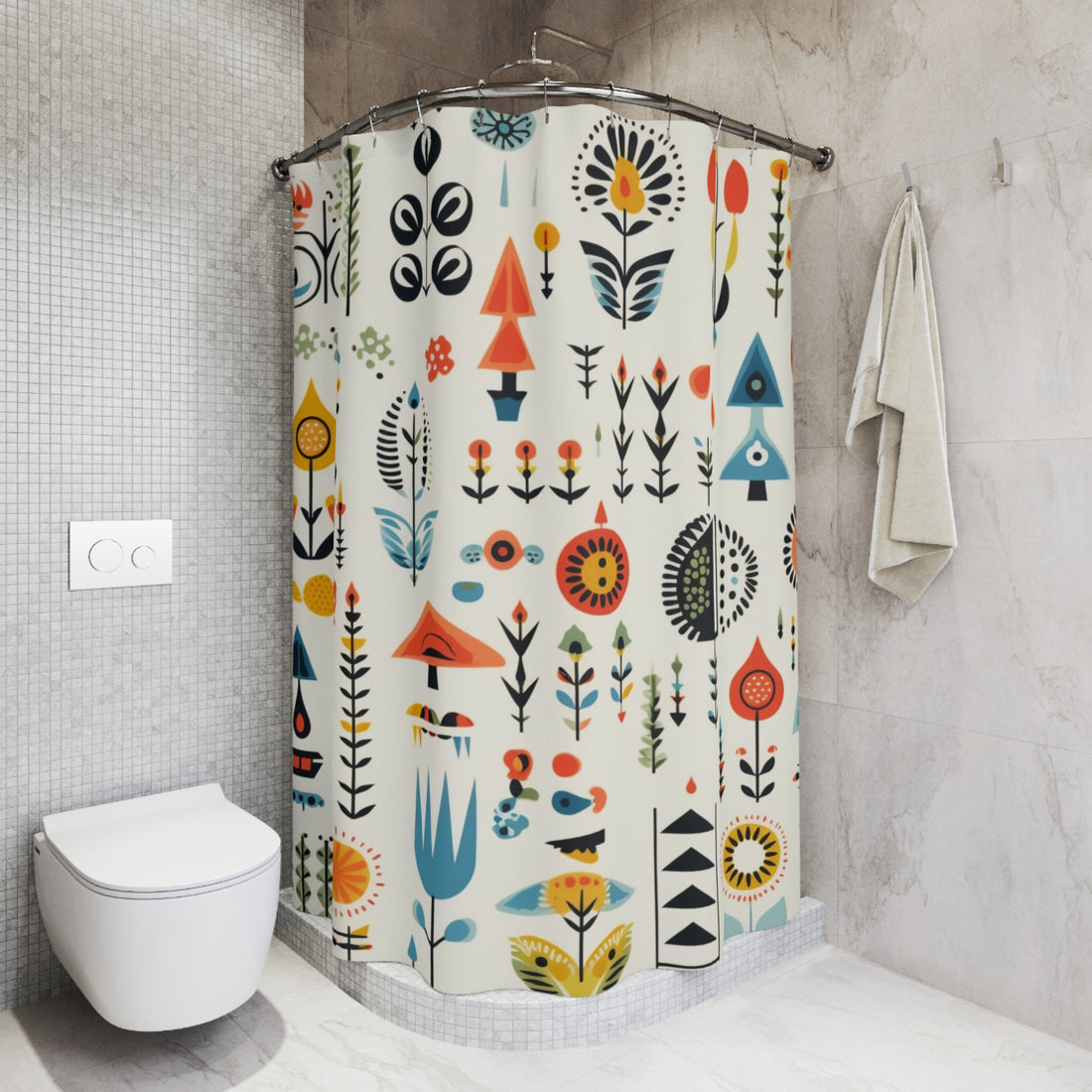 Scandinavian Nordic Bohemian Floral Shower Curtain - Nature-Inspired Bathroom Decor - Mid Century Modern Gal