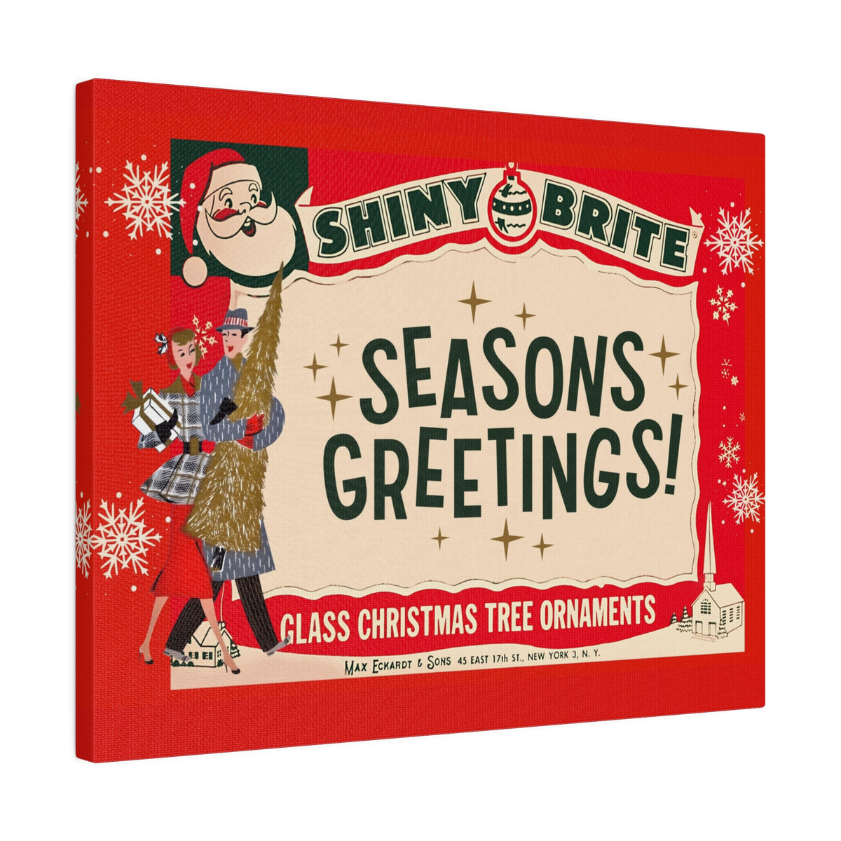 Shiny Brite Vintage Ad, Mid Century Modern Kitschy Christmas Deocr Matte Canvas - Mid Century Modern Gal