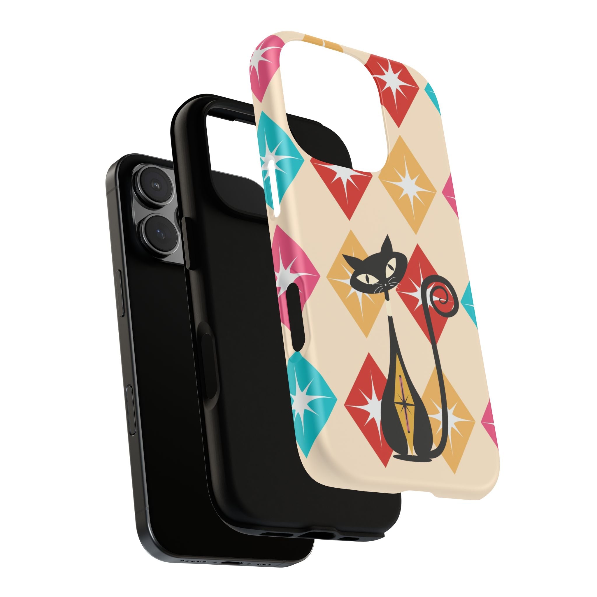 Mid Century Modern Atomic Cat, Atomic 50s Diamonds Retro Phone Tough Cases