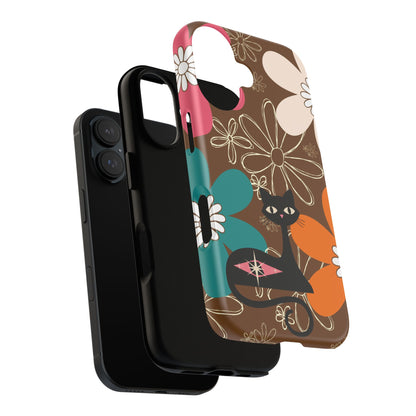 Atomic Cat Retro 70s Vibe Flower Power Tough Cases: Cute Floral and Cat Phone Case for Cat Lovers
