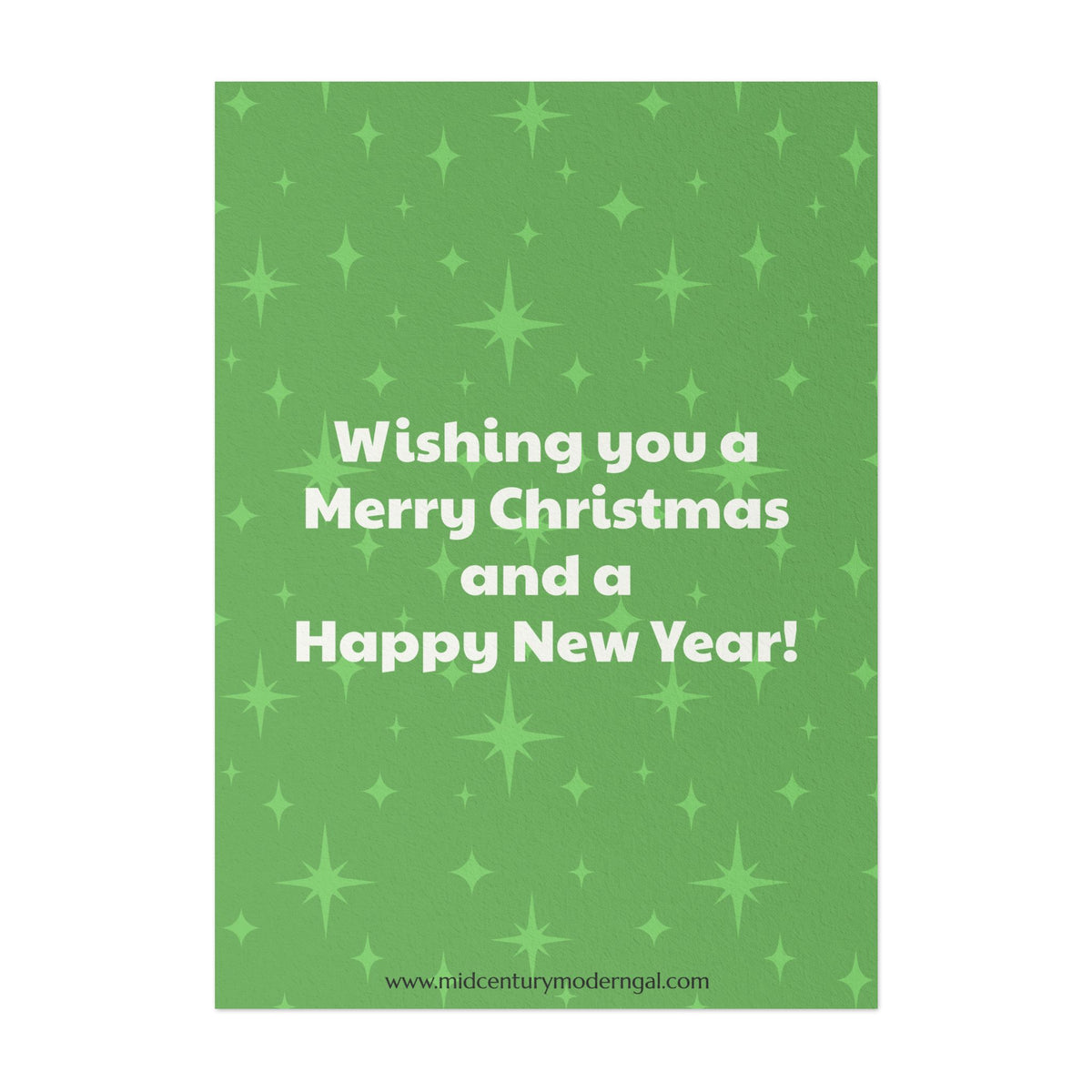Mid Century Modern Gal Decorating Christmas Tree, Green Atomic Starbursts Flat Postcard Style Christmas Greeting Cards