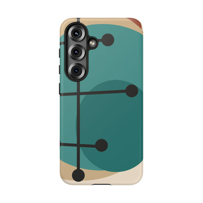 Mid Century Mod, Geometric, Retro Beige Teal Blue, Smart Phones Tough Phone Cases