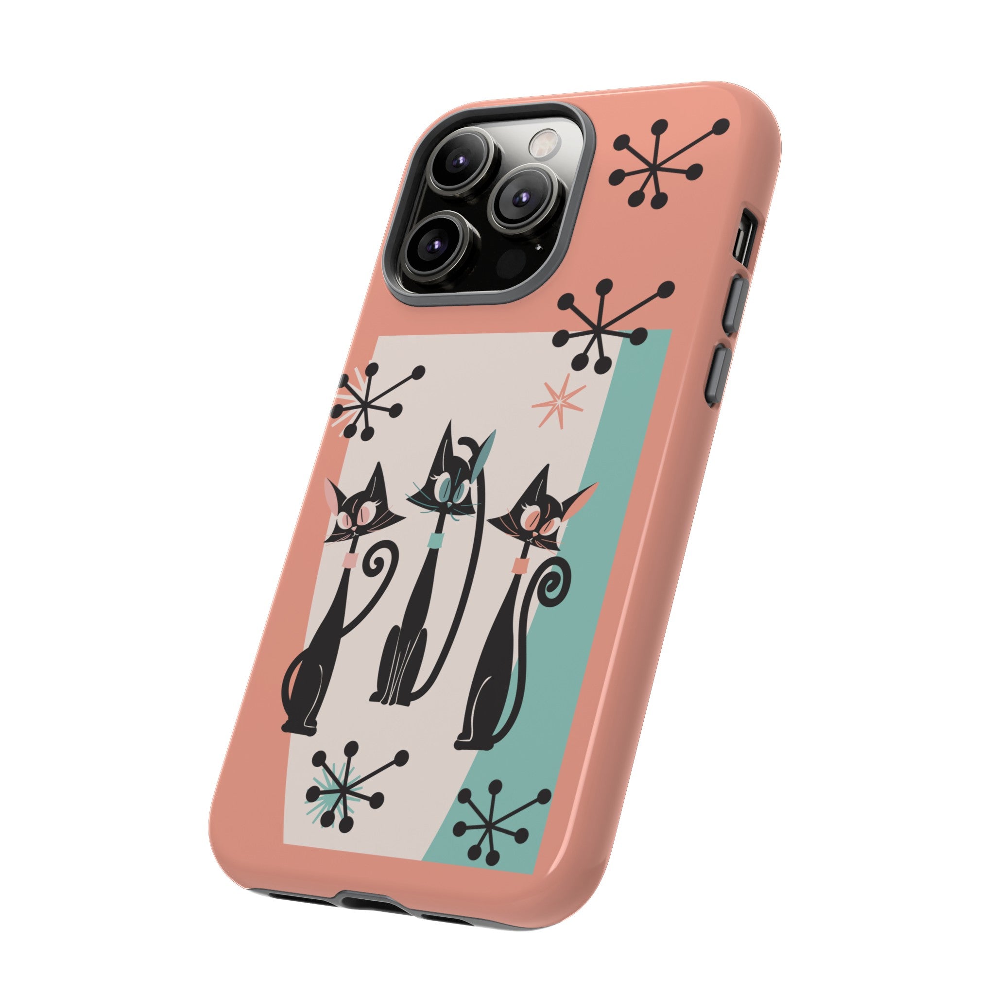 Atomic Cat Mid Mod Coral Aqua Blue Starburst Kitschy Fun Chic Samsung, Smart Phones Tough Cases