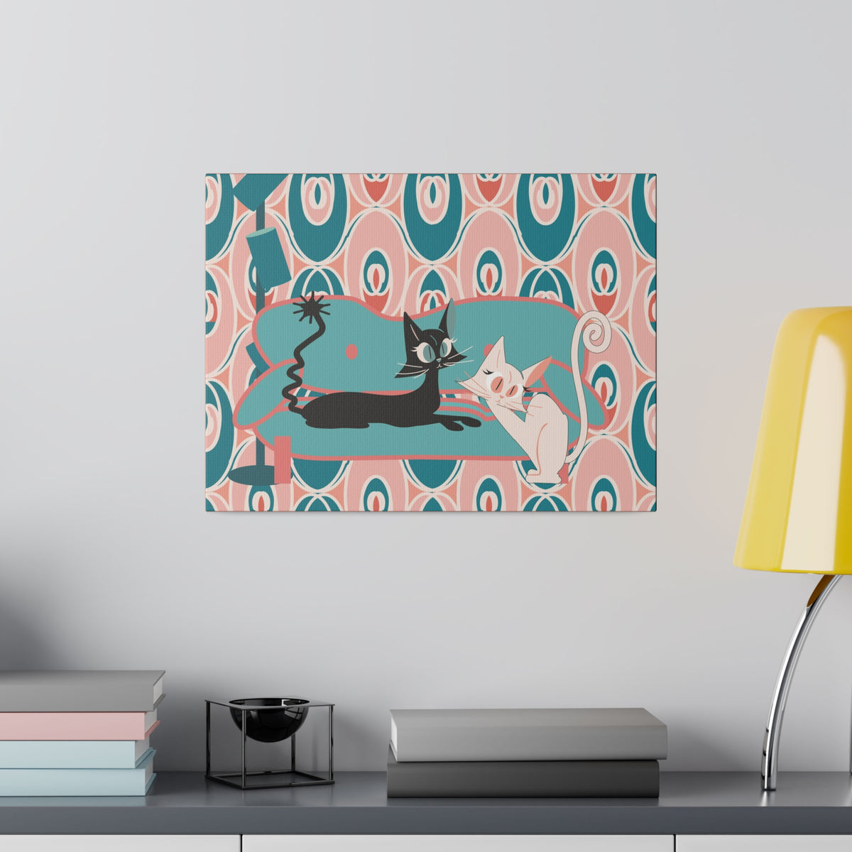 Atomic Cat Wall Art, Teak, Pink, Mid Century Modern Wall Art - Mid Century Modern Gal
