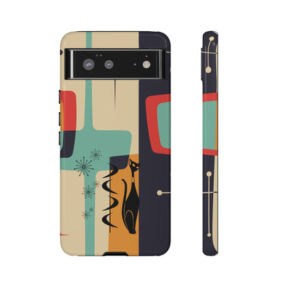 Mid Century Modern, Geometric, Atomic Cat Groovy Smart Phones Tough Phone Cases