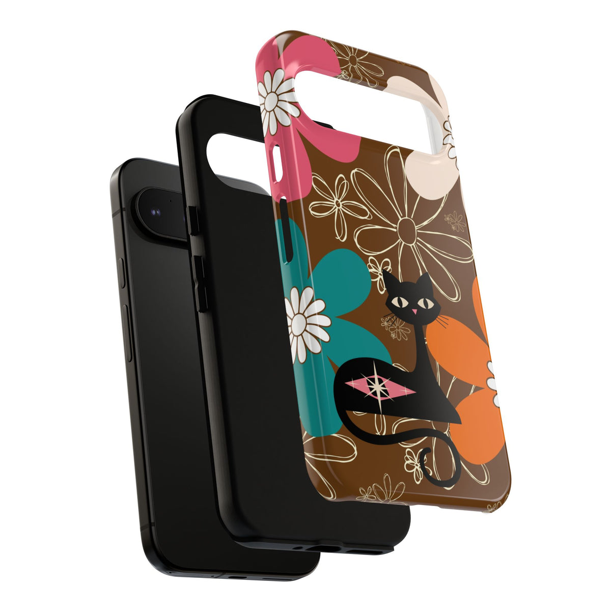 Atomic Cat Retro 70s Vibe Flower Power Tough Cases: Cute Floral and Cat Phone Case for Cat Lovers