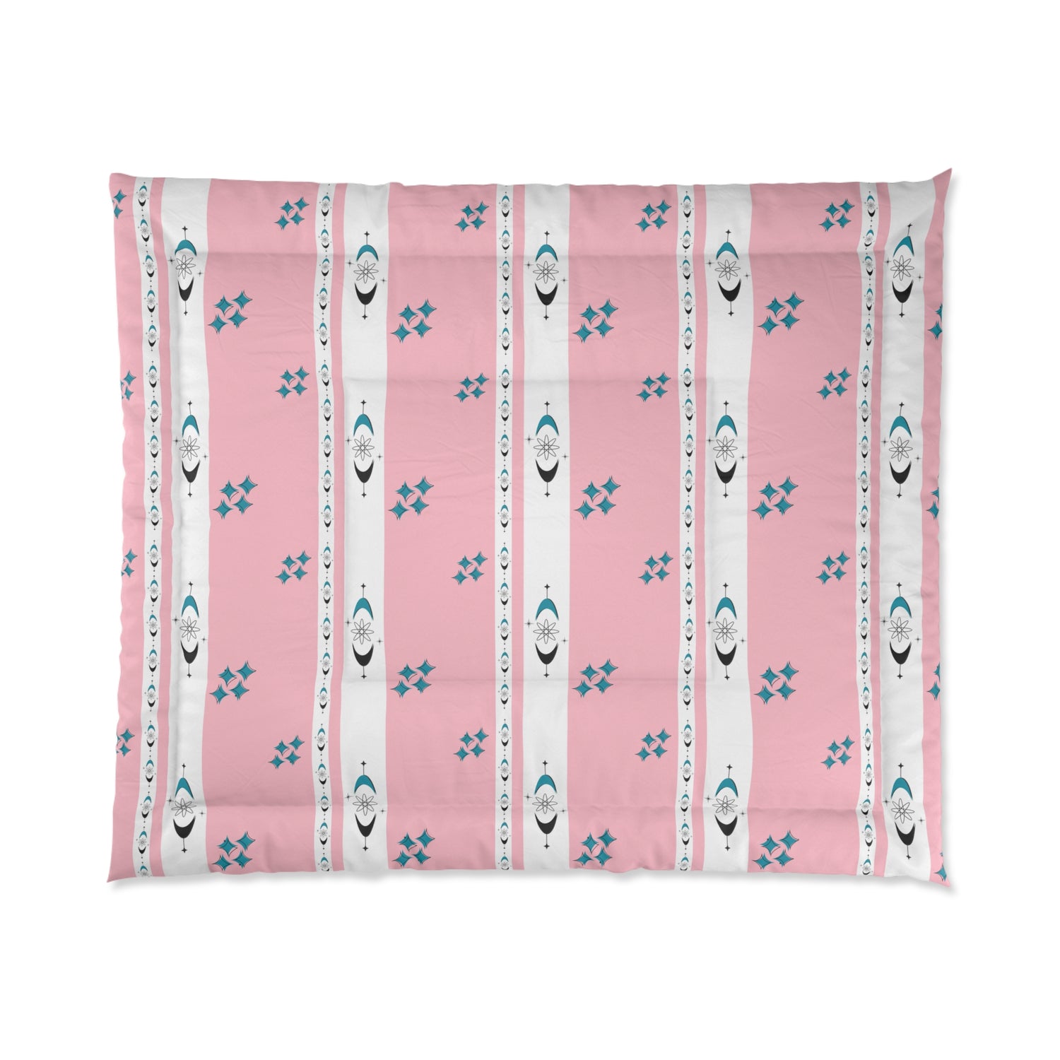 Atomic 50s Pink, Starbursts, Mid ModChic Comforter with Pink and Teal Pattern for Cozy Bedrooms - Mid Century Modern Gal