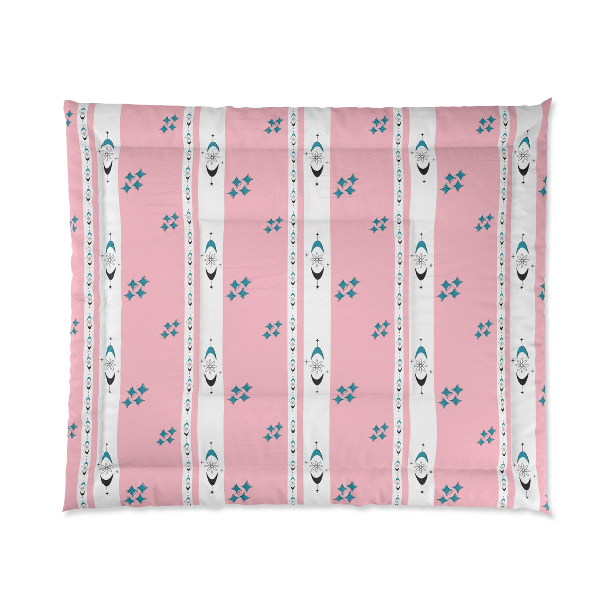 Atomic 50s Pink, Starbursts, Mid ModChic Comforter with Pink and Teal Pattern for Cozy Bedrooms - Mid Century Modern Gal