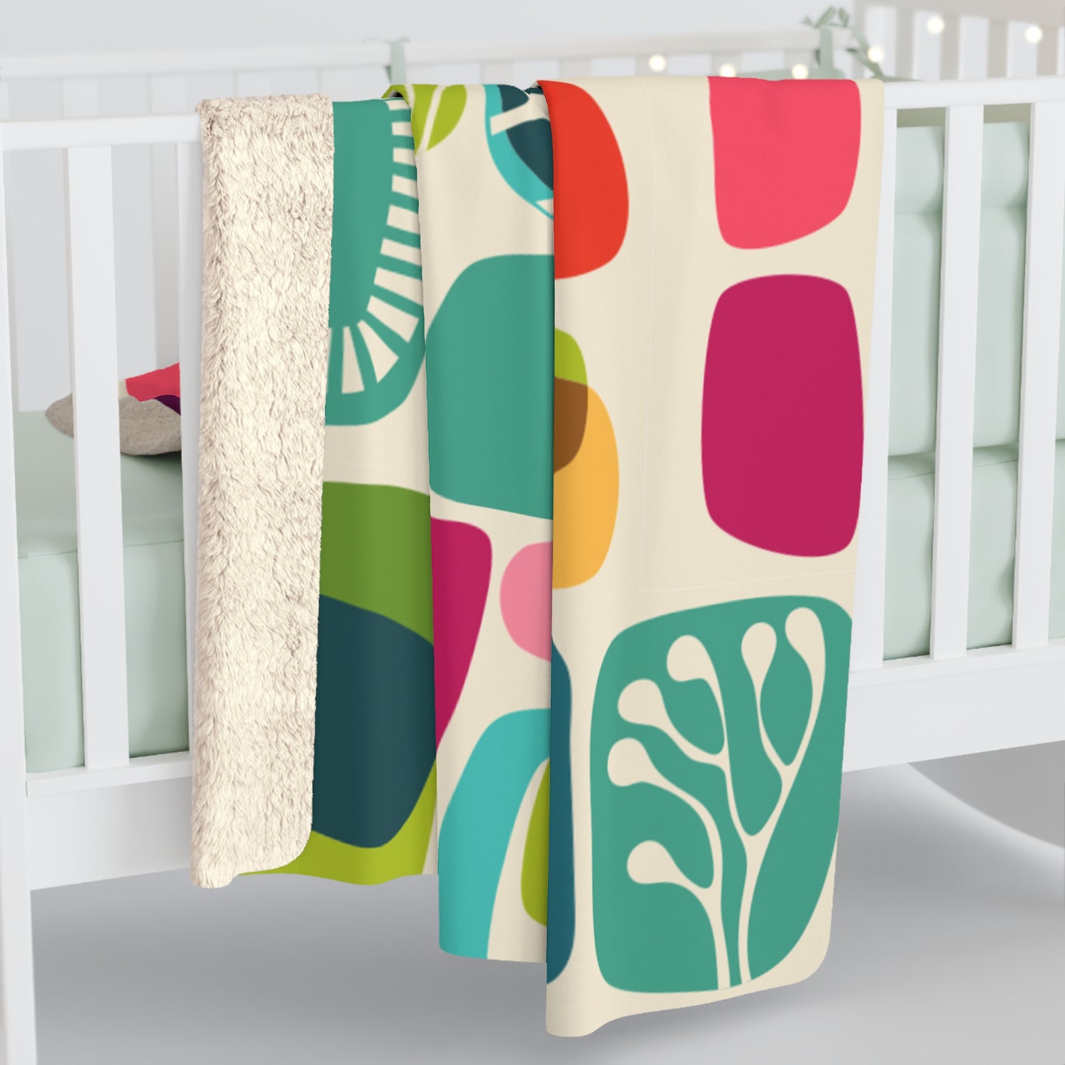 Amoeba Boho Mid Century Modern Colorful Sherpa Fleece Blanket - Cozy Home Decor for Holidays &amp; Celebrations - Mid Century Modern Gal