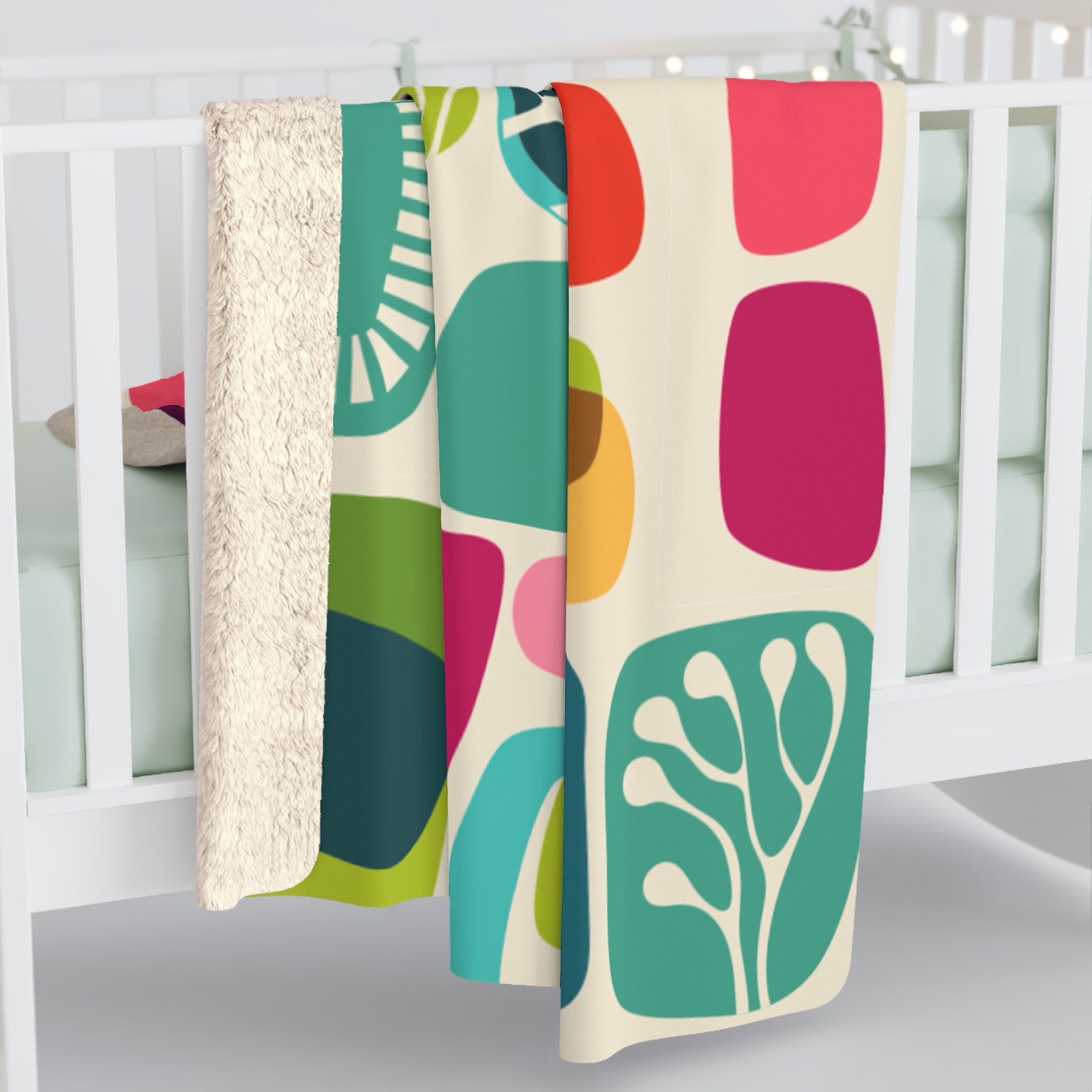 Amoeba Boho Mid Century Modern Colorful Sherpa Fleece Blanket - Cozy Home Decor for Holidays &amp; Celebrations - Mid Century Modern Gal
