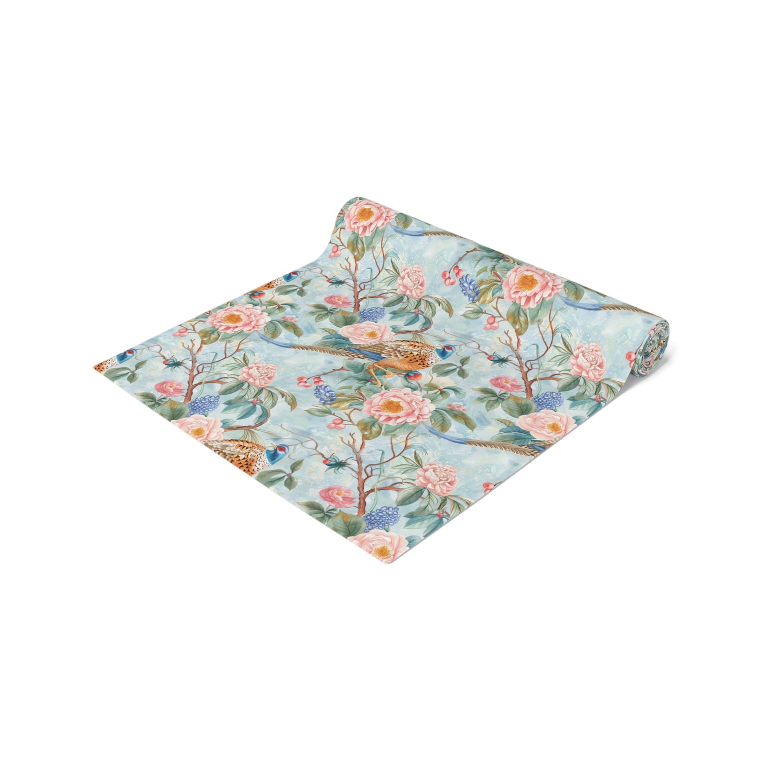 Chinoiserie Botanical Floral Table Runner - Elegant Table Linen Centerpiece for Home Decor