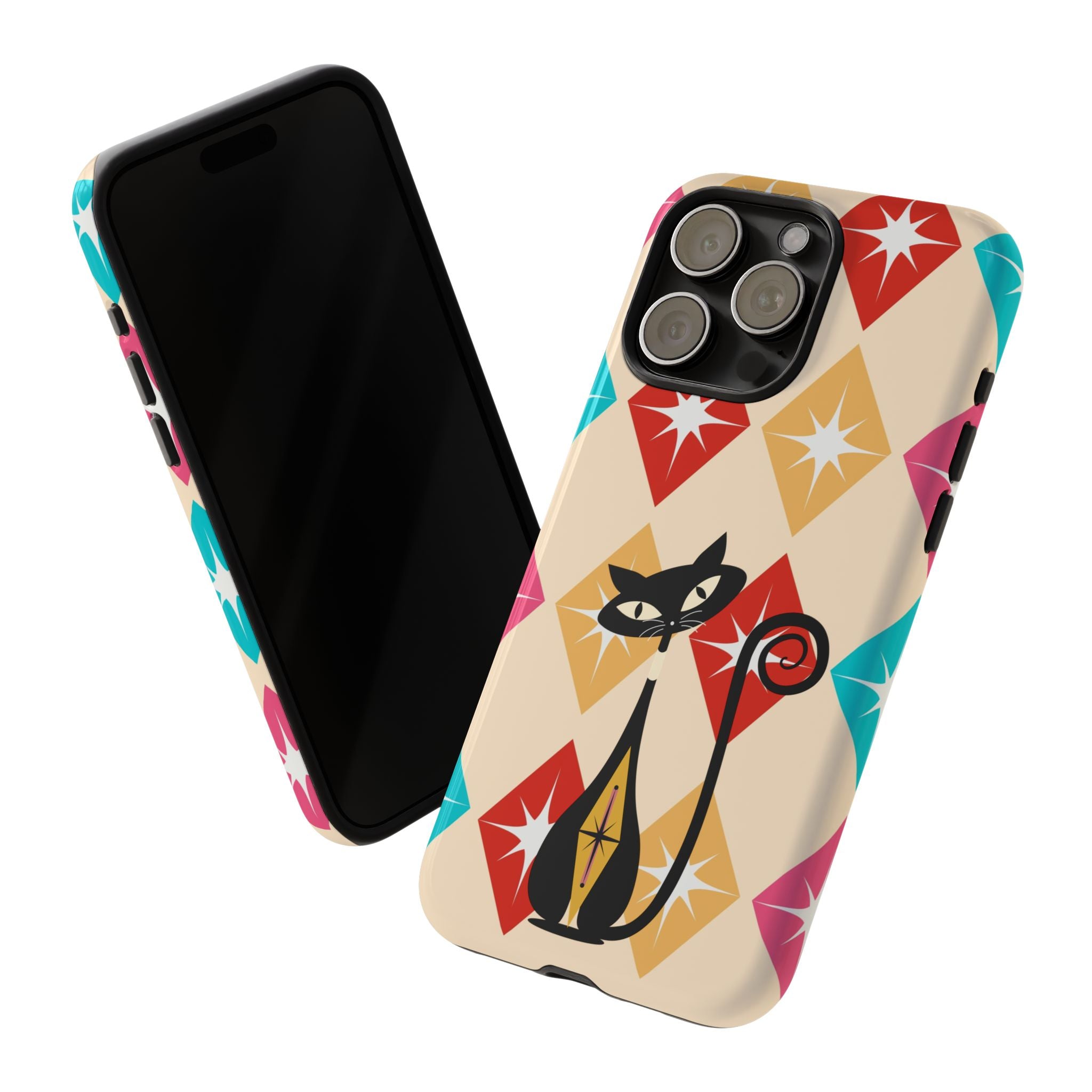 Mid Century Modern Atomic Cat, Atomic 50s Diamonds Retro Phone Tough Cases