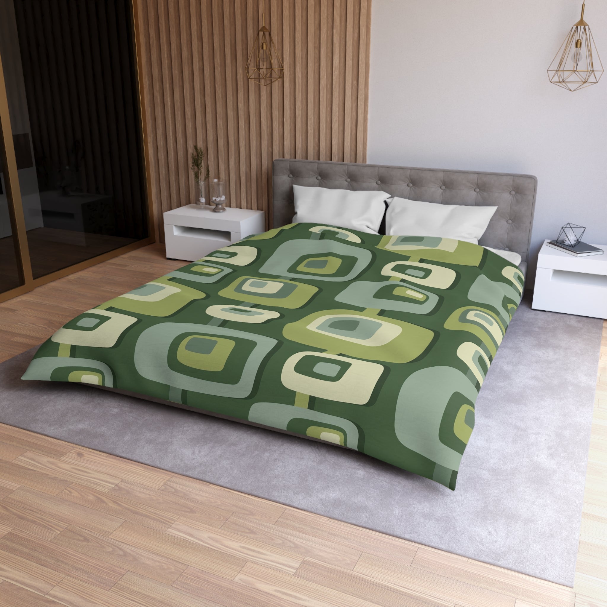 Mid Century Modern, Geometric, Groovy Green, Beige, Abstract, 60s 70s Retro, Mid Mod, MCM Duvet Cover - Mid Century Modern Gal