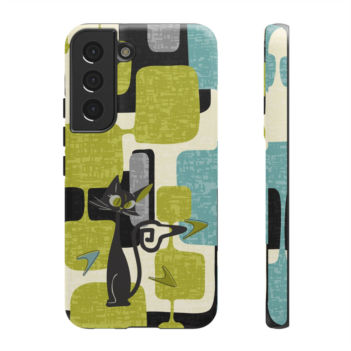 Mid Century Modern Geometric Kitschy Cat, Boomerang Retro Smart Phone Tough Cases - Mid Century Modern Gal