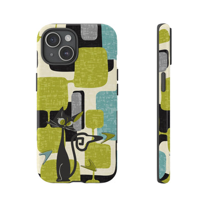 Mid Century Modern Geometric Kitschy Cat, Boomerang Retro Smart Phone Tough Cases