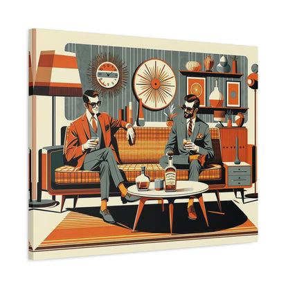 Mid Century Modern Mod Dude, Gay Male Couple Drinking Bourbon, MCM Art