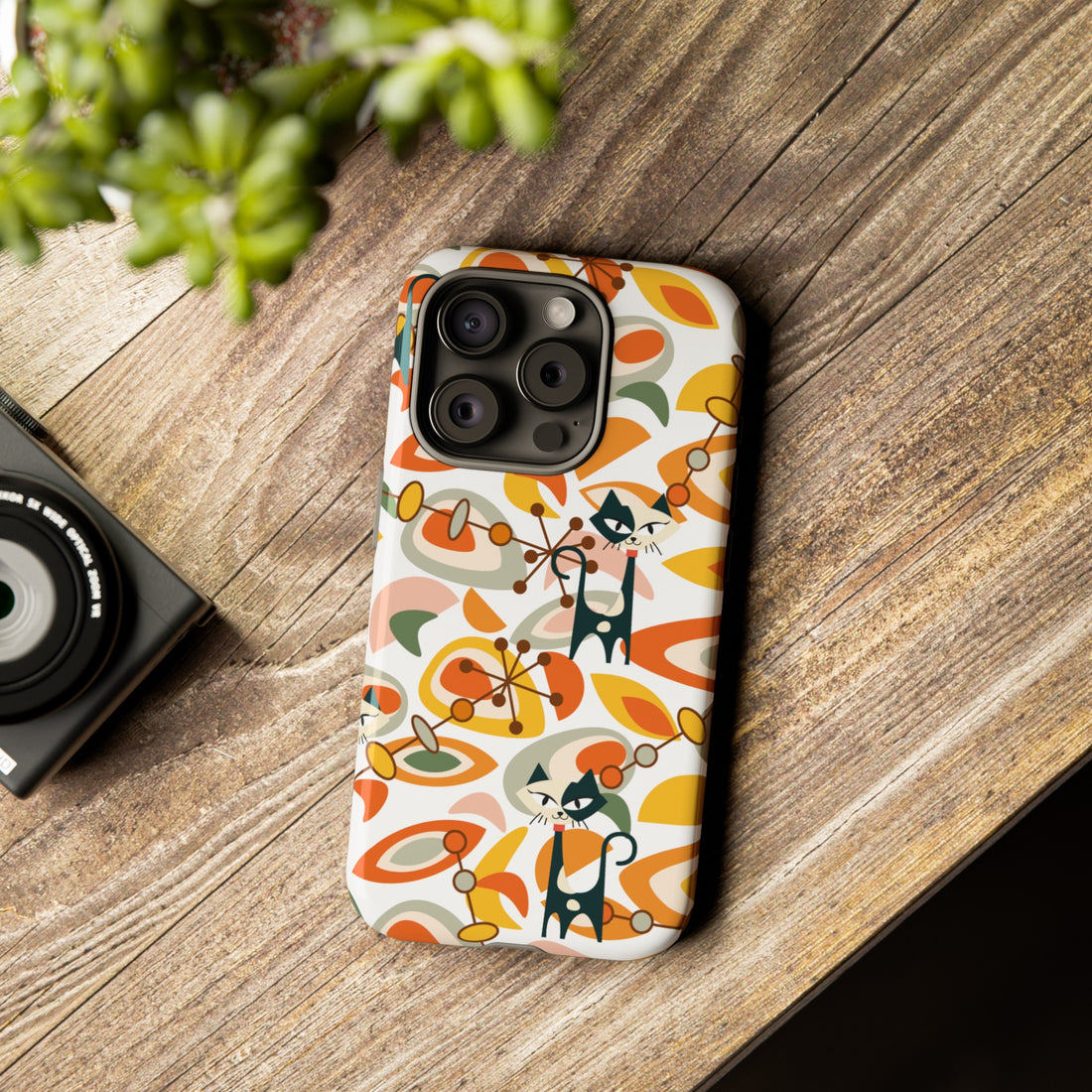 Atomic Cat Mid Mod Orange, Yellow, Groovy Cat Smart Phone Tough Cases - Mid Century Modern Gal