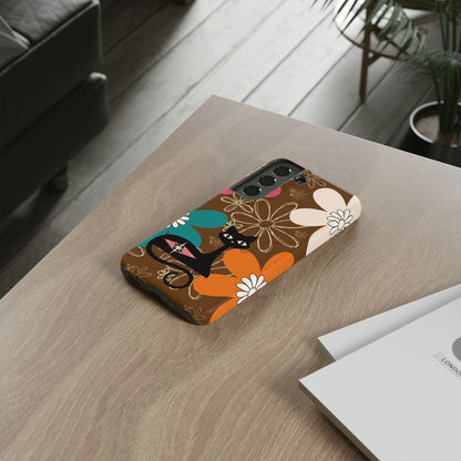 Atomic Cat Retro 70s Vibe Flower Power Tough Cases: Cute Floral and Cat Phone Case for Cat Lovers