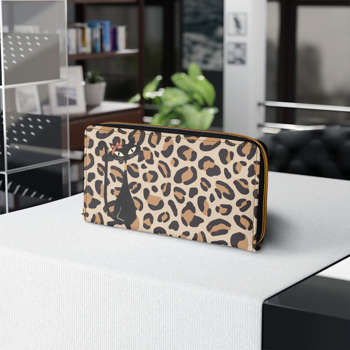 1950s Jungle Print Atomic Cat Mid Mod Zipper Wallet - Mid Century Modern Gal