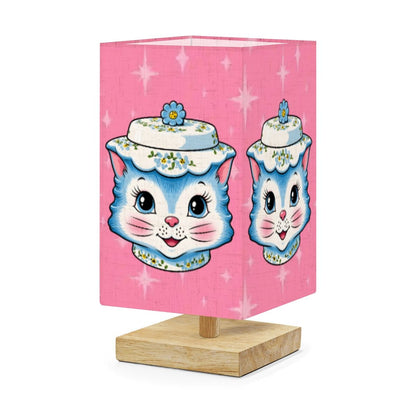 Mid Century Modern Kitschy Anthropomorphic Blue Cat with Floral Hat Square Table Lamp - Mid Century Modern Gal