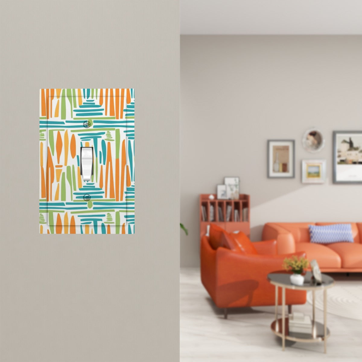 Mid Century Modern Abstract Polynesian Orange, Green Teal Modern Switch Cover - Mid Century Modern Gal