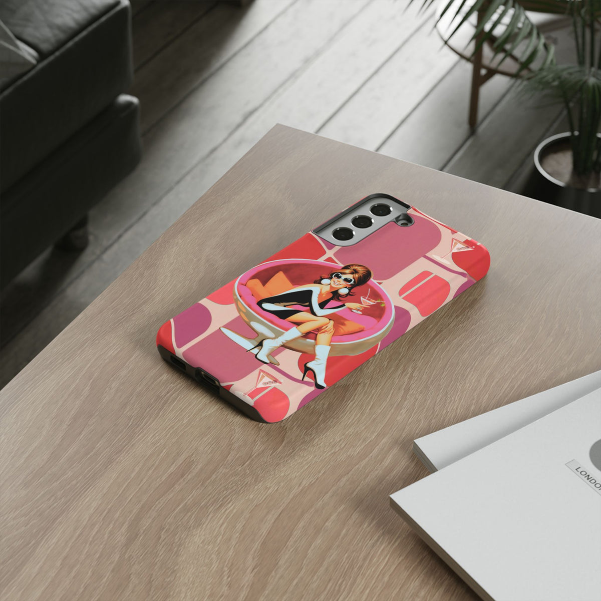 Mid Mod 60s Mod Gal, Kick Back Enjoy, Retro Chic Phone Case with Cocktail Design