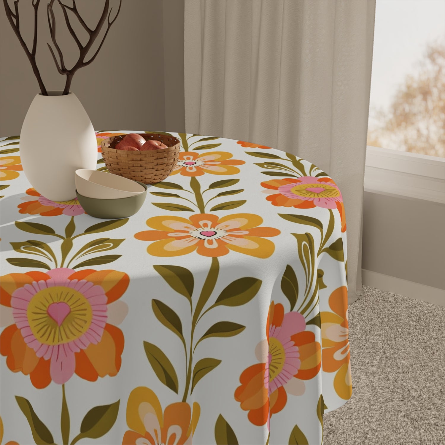 Scandinavian Floral Print Mid Century ModernTablecloth - Vintage Style for Kitchen &amp; Dining - Mid Century Modern Gal