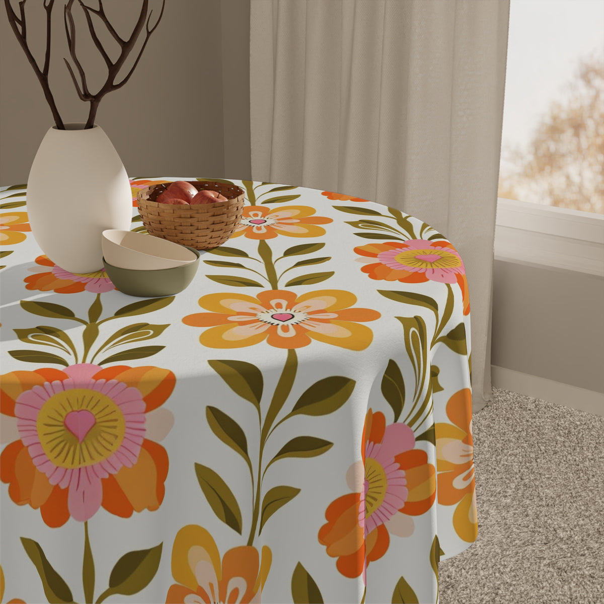 Scandinavian Floral Print Mid Century ModernTablecloth - Vintage Style for Kitchen & Dining - Mid Century Modern Gal