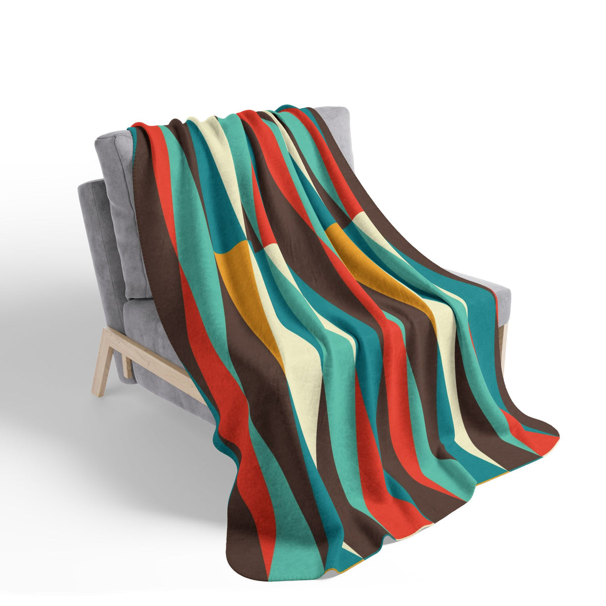 Mid Century Modern, Geometric, Retro, Mod, Teal Blue, Mustard Yellow, Chocolate Brown, Burnt Orange, Sherpa Blanket - Mid Century Modern Gal