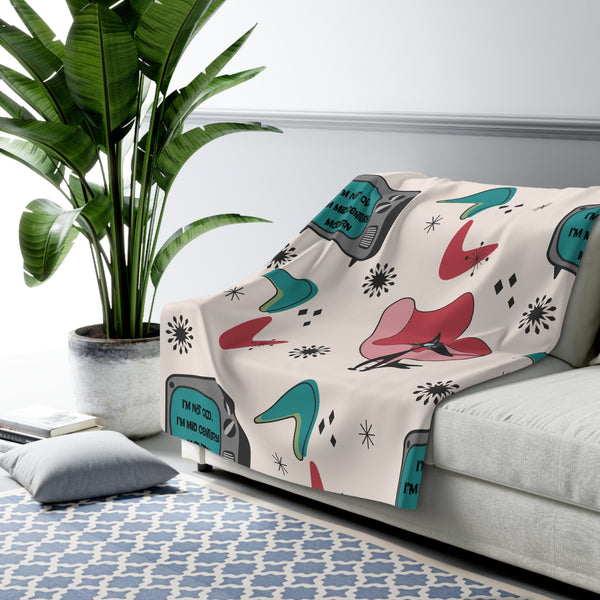 Atomic Cat Mid Century Modern Kitschy Quirky Milestone Birthday, I'm Not Old, I'm Mid Century Modern, Gift For Her Sherpa Fleece Blanket
