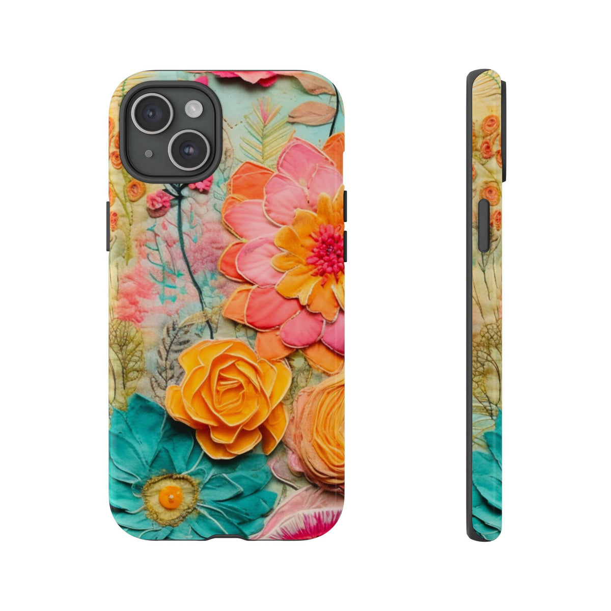 Boho Retro Floral Faux Pressed Flowers Smart Phone Tough Phone Cases