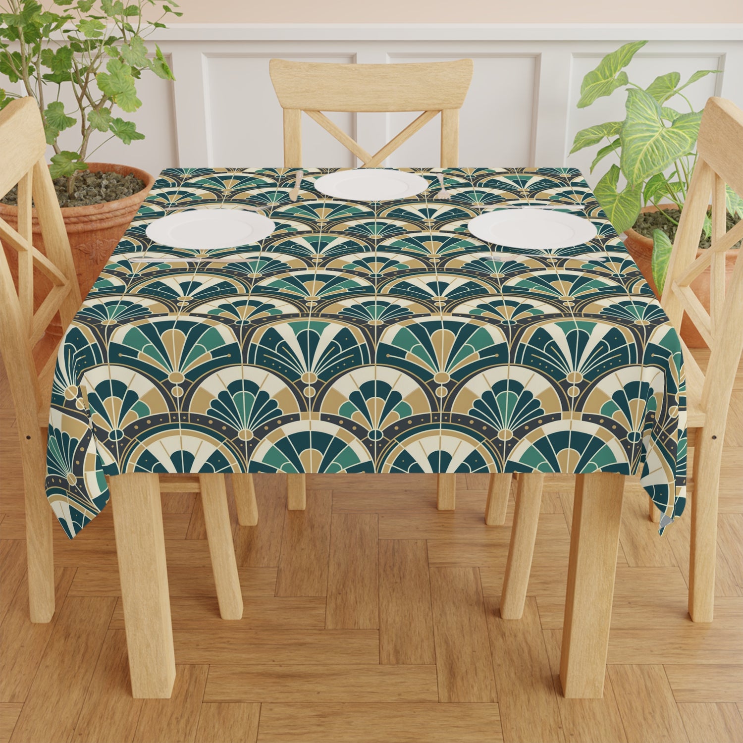Art Deco Peacock Inspired Tablecloth - Mid Century Modern Gal