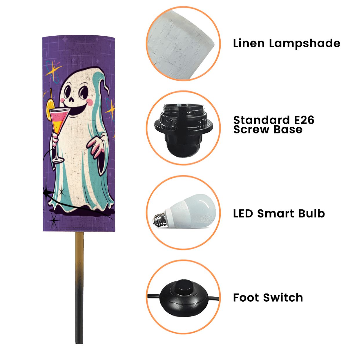 Retro Kitsch Ghost And Cocktail Hour, Mid Century Modern, Purple Aqua Starbursts, Floor Lamp - Mid Century Modern Gal