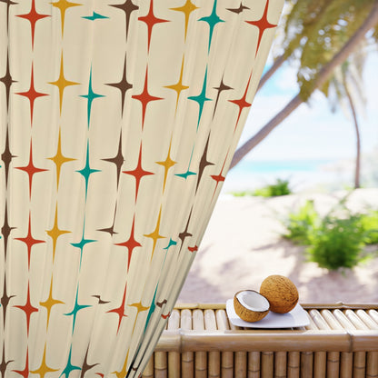 Mid Century Modern Starburst, Beige Aqua, Mustard Yellow, Burnt Orange MCM, Mid Mod Curtain - Mid Century Modern Gal