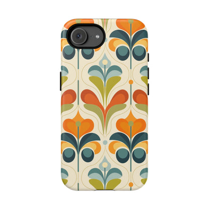 Mid Century Modern Scandinavian Floral, Orange Blue Green Tough Phone Case