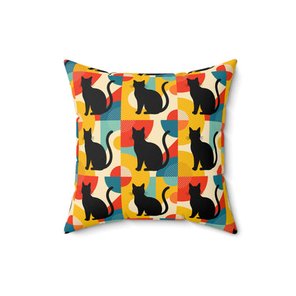 Pop Art Black Atomic Cats, Red Blue Yellow, Pillow Cover and Insert - Mid Century Modern Gal