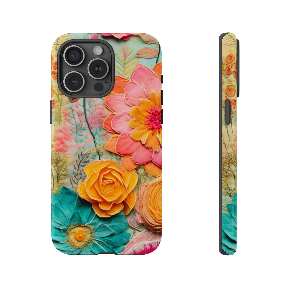 Boho Retro Floral Faux Pressed Flowers Smart Phone Tough Phone Cases