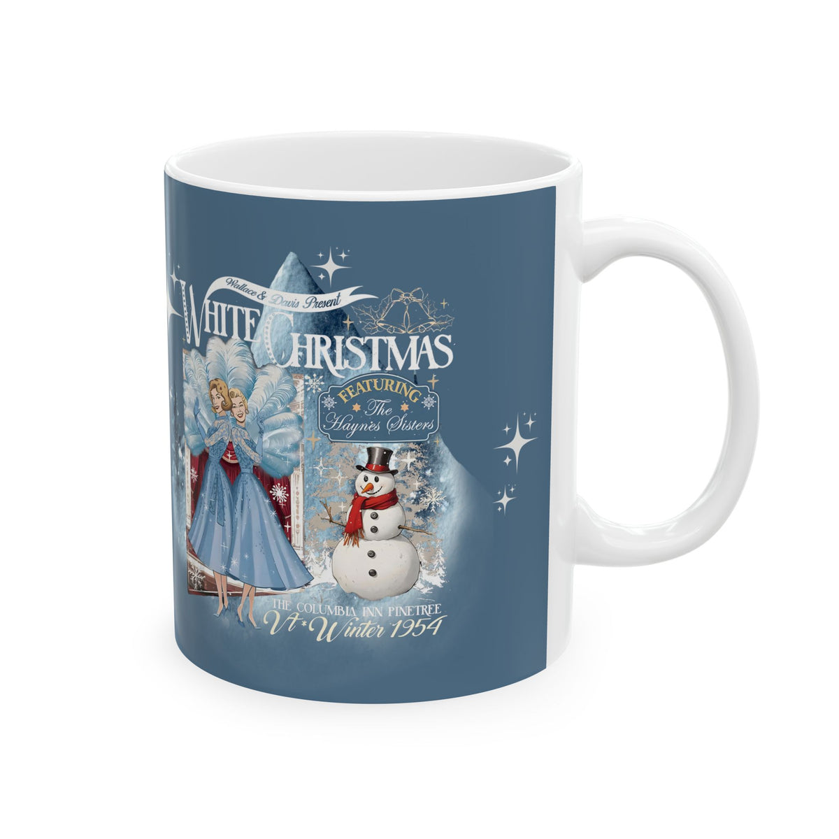 Sister Sister Wallace and Davis White Christmas Kitschy 50s Holiday Ceramic Mug - Mid Century Modern Gal