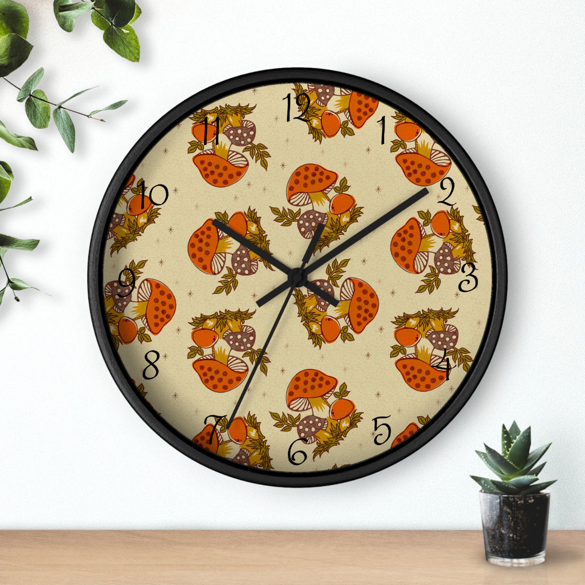 Merry Mushroom 70's Vintage Inspired Retro Orange, Brown, Groovy Mod Wall Clock - Mid Century Modern Gal