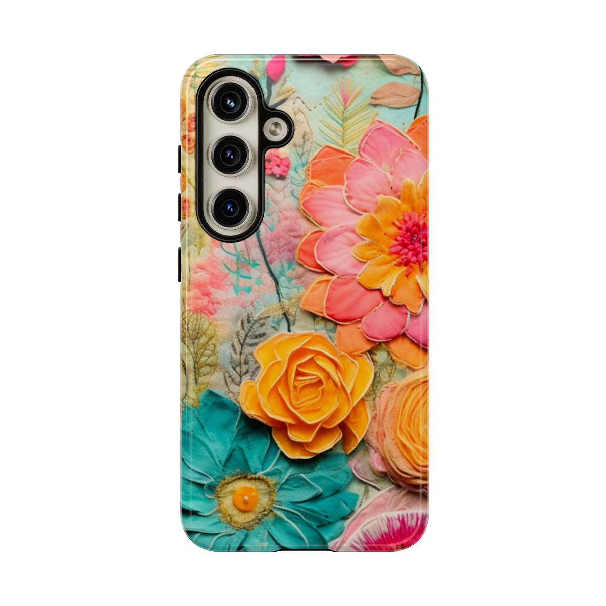 Boho Retro Floral Faux Pressed Flowers Smart Phone Tough Phone Cases - Mid Century Modern Gal