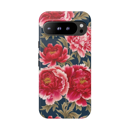 Chinoiserie Royal Blue Pink, Red Roses And Peony Floral Tough Phone Case