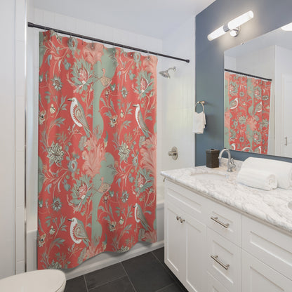 Chinoiserie Elegant Floral Birds Shower Curtain - Vibrant Vintage Design for Bathroom Decor - Mid Century Modern Gal
