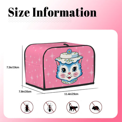 Mid Century Modern Kitschy Anthropomorphic Blue Cat with Floral Hat 2 Slice Toaster Cover - Mid Century Modern Gal