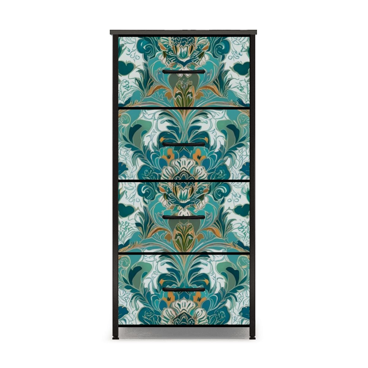 Chinoiserie Floral Teal Green Gold, Elegant 4-Drawer Dresser - Mid Century Modern Gal