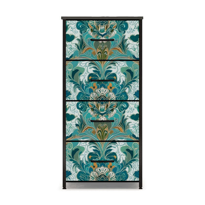Chinoiserie Floral Teal Green Gold, Elegant 4-Drawer Dresser - Mid Century Modern Gal