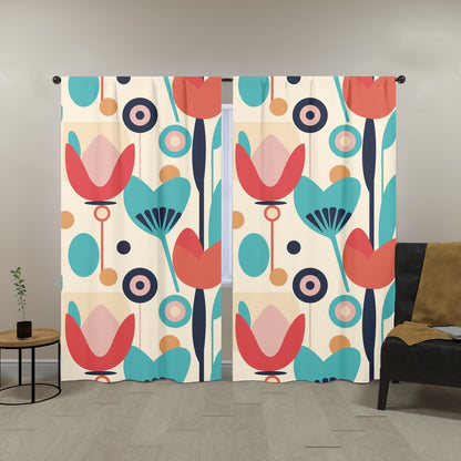Retro Scandinavian Floral Mid Mod Window Curtains (two panels) - Mid Century Modern Gal