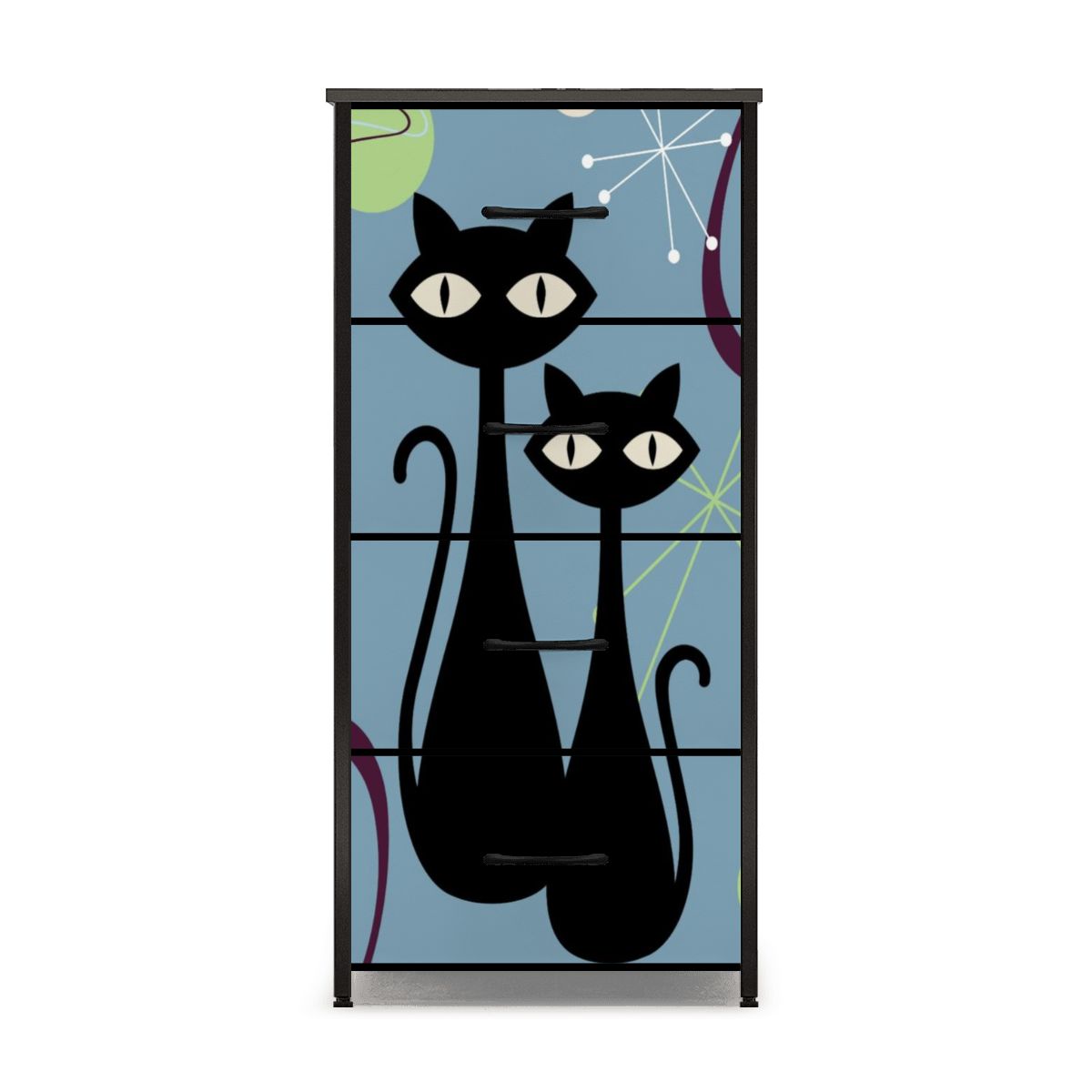 Atomic Cat Kitschy Fun Blue Boomerang Design Modern 4-Drawer Dresser - Mid Century Modern Gal