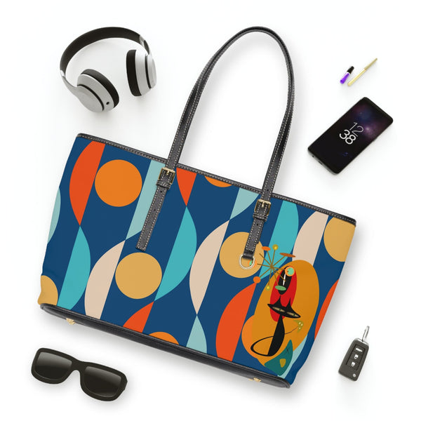 Mid Century Mod, Atomic Cat, Retro Blue, Groovy Fun Shoulder Bag
