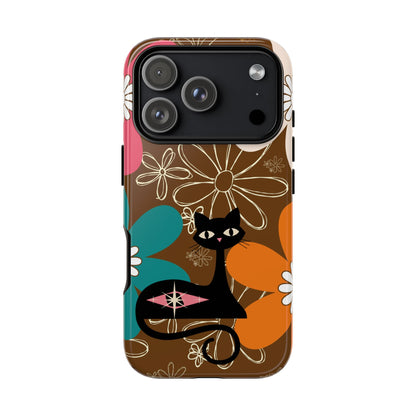 Atomic Cat Retro 70s Vibe Flower Power Tough Cases: Cute Floral and Cat Phone Case for Cat Lovers