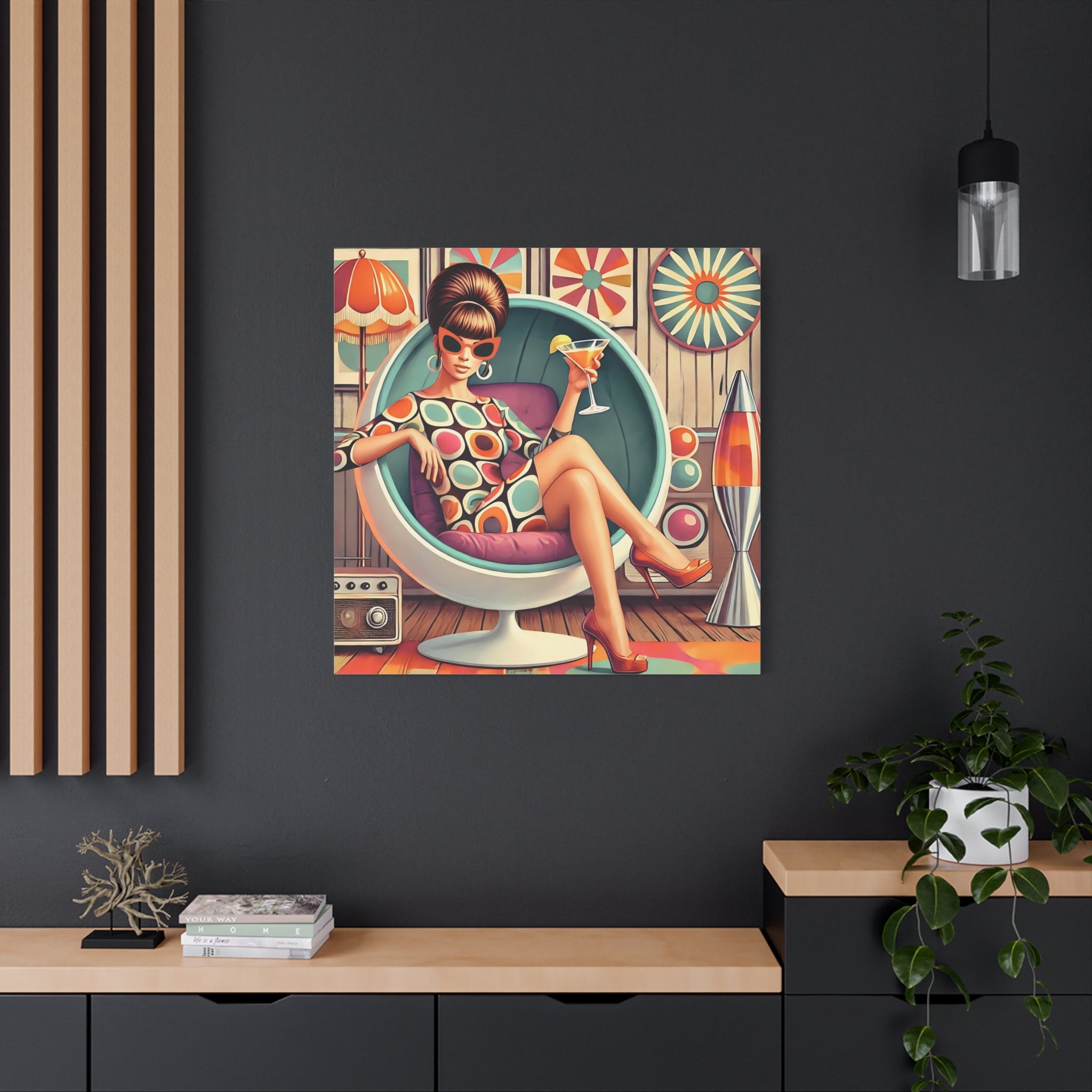 60s Mod Gal, Retro Chic Canvas Gallery Wrap - Vintage Lounge Art